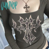 Lunivop Y2K Graphic Print T Shirt 2000S Vintage Crop Top Fairy Grunge Aesthetic Skinny Tee E-Girl